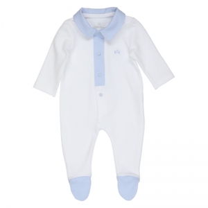 Kruippak met kraag white/lightbleu