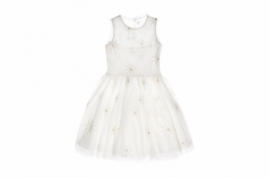 Kleed broderie bloemen offwhite/gold