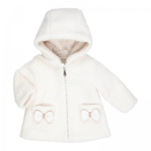 Jas teddy met kap en strikjes off white