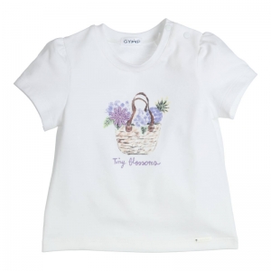 T-shirt mandje bloemen white
