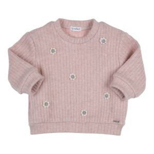 Pull rib met bloemetjes old rose