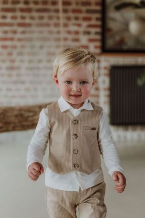 Gilet gestreept beige-ecru